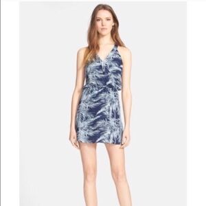 Parker Palm Print Blue Tropical Vacation Party Keyhole Mini Dress Size 4